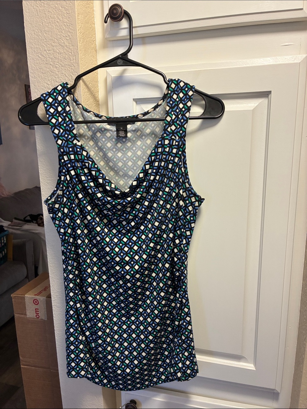 White House Black Market Geometric print cowl neck tank top